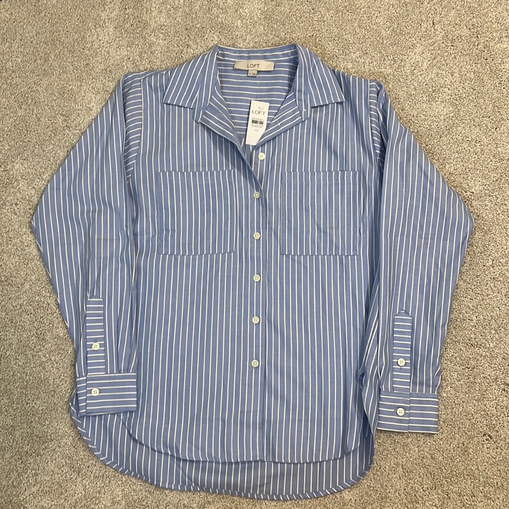 Loft Blue Striped Cotton Shirt